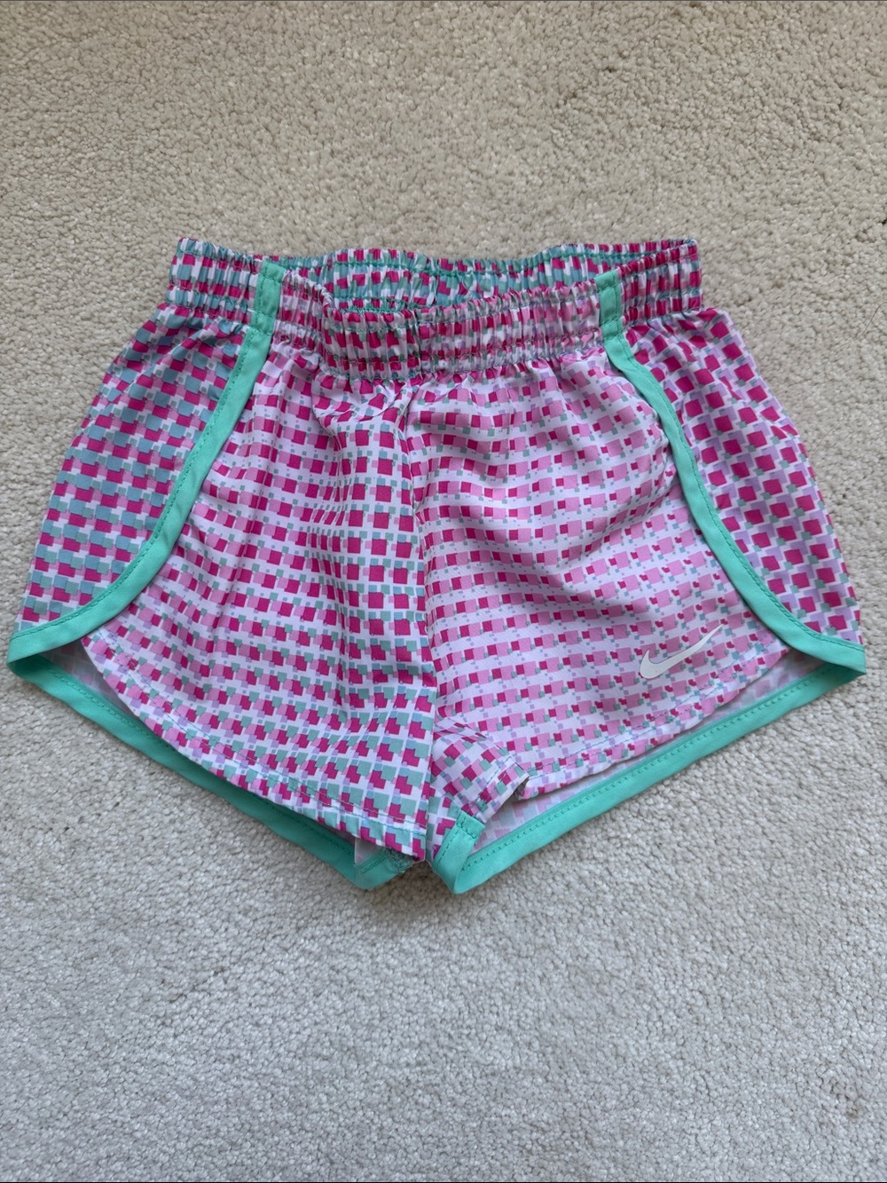 Nike Toddler Pink and Mint Geo Print Athletic Shorts